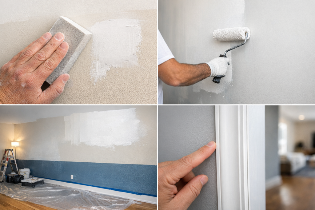 close-up of a clean paint line along a white door trim