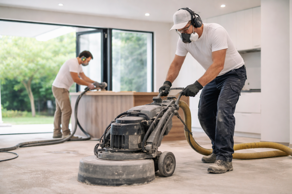 Concrete grinding in progress on a residential floor in Perth