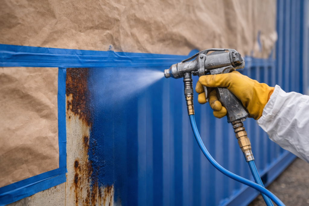 shipping container painting in Perth industrial yard