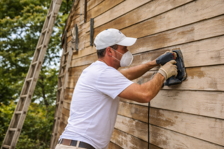 sanding exterior wall surface preparation process