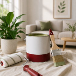 Low-VOC interior paint with brush and roller for occupied living spaces