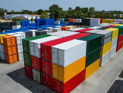 Repainted shipping containers used at a commercial storage facility