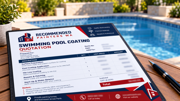 Homeowner reviewing a swimming pool coating quote in Perth