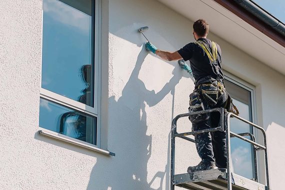 Alt tag: Residential painter working on an exterior home painting project in Rivervale WA