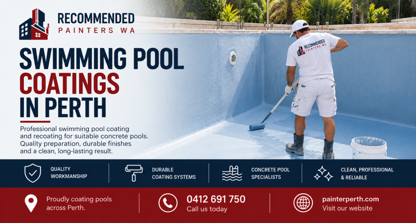 Recommended Painters WA applying a coating to a concrete swimming pool in Perth